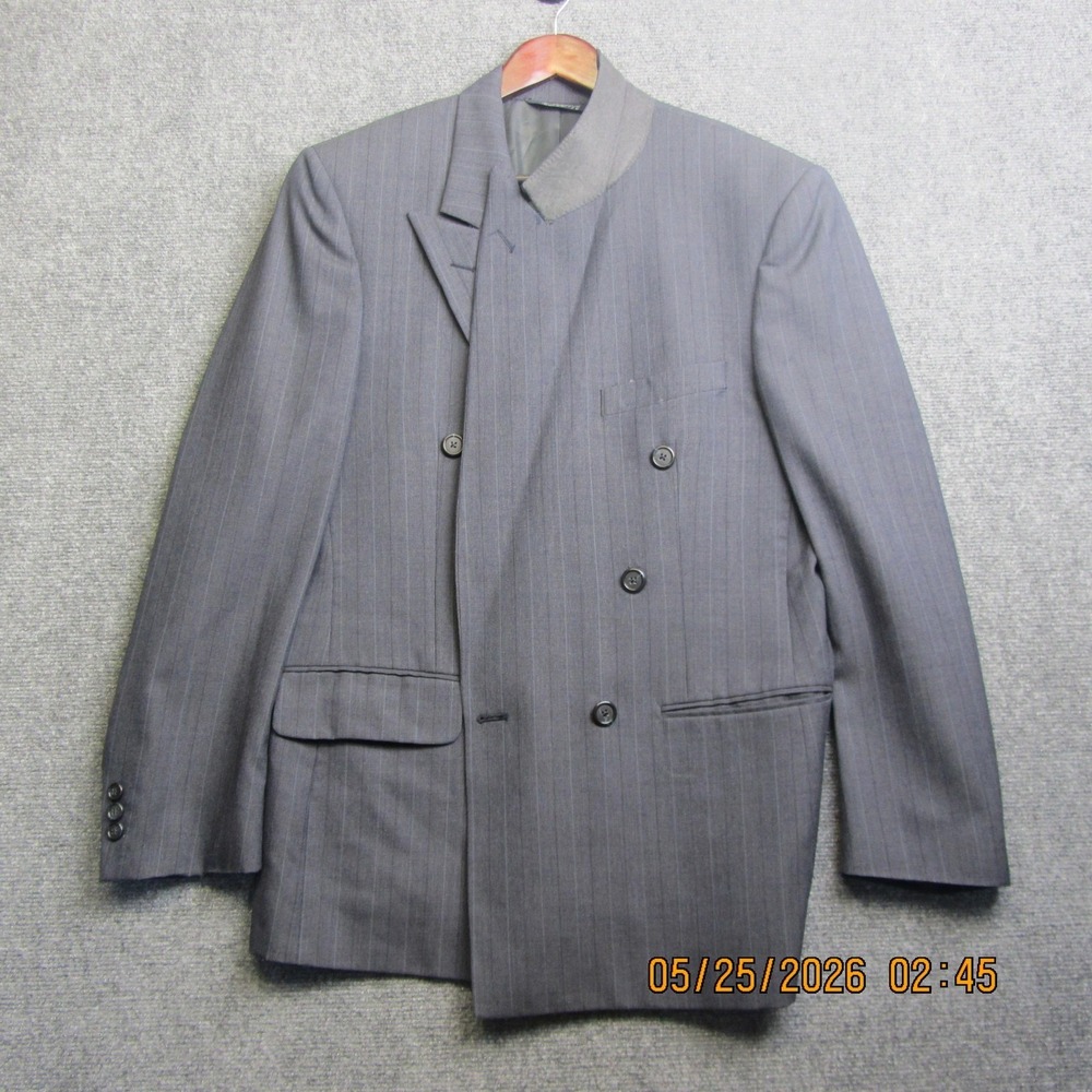 Vintage Burberrys Suit Mens 42 Gray Pinstripe Double Breasted Peak Lapel 2 Piece